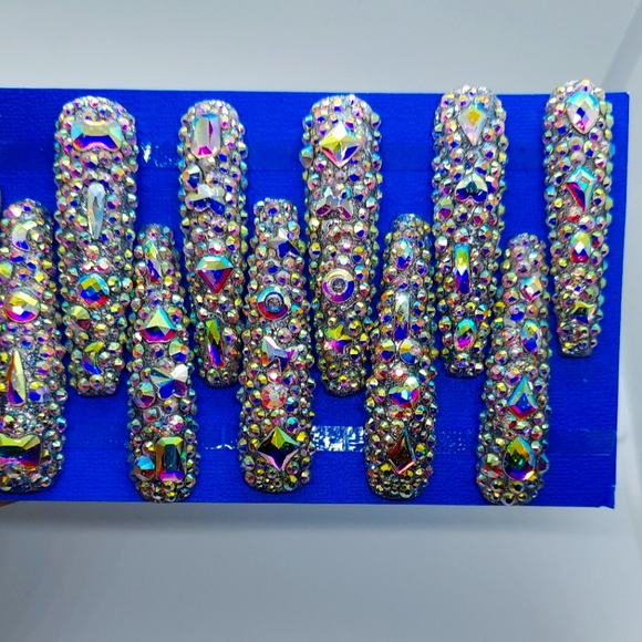 XXXL Long Full Bling Rhinestone Press on Nails - Picture 1 of 8